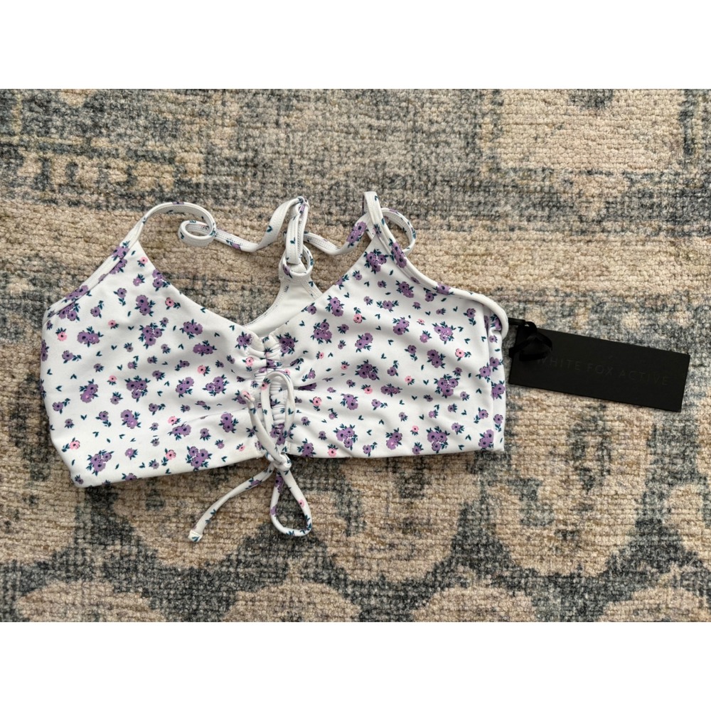 White Fox Boutique Purple Floral Sports Bra Size S NWT